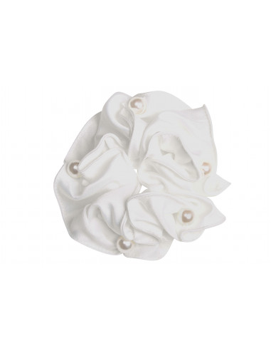 SD Design Satin Pearl Scrunchie White